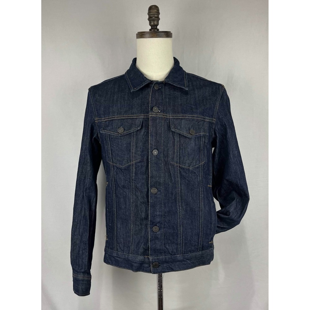 EUC HM Denim Blue Denim Jacket Neon Lightning Bolt Back Graphic Mens Size Medium